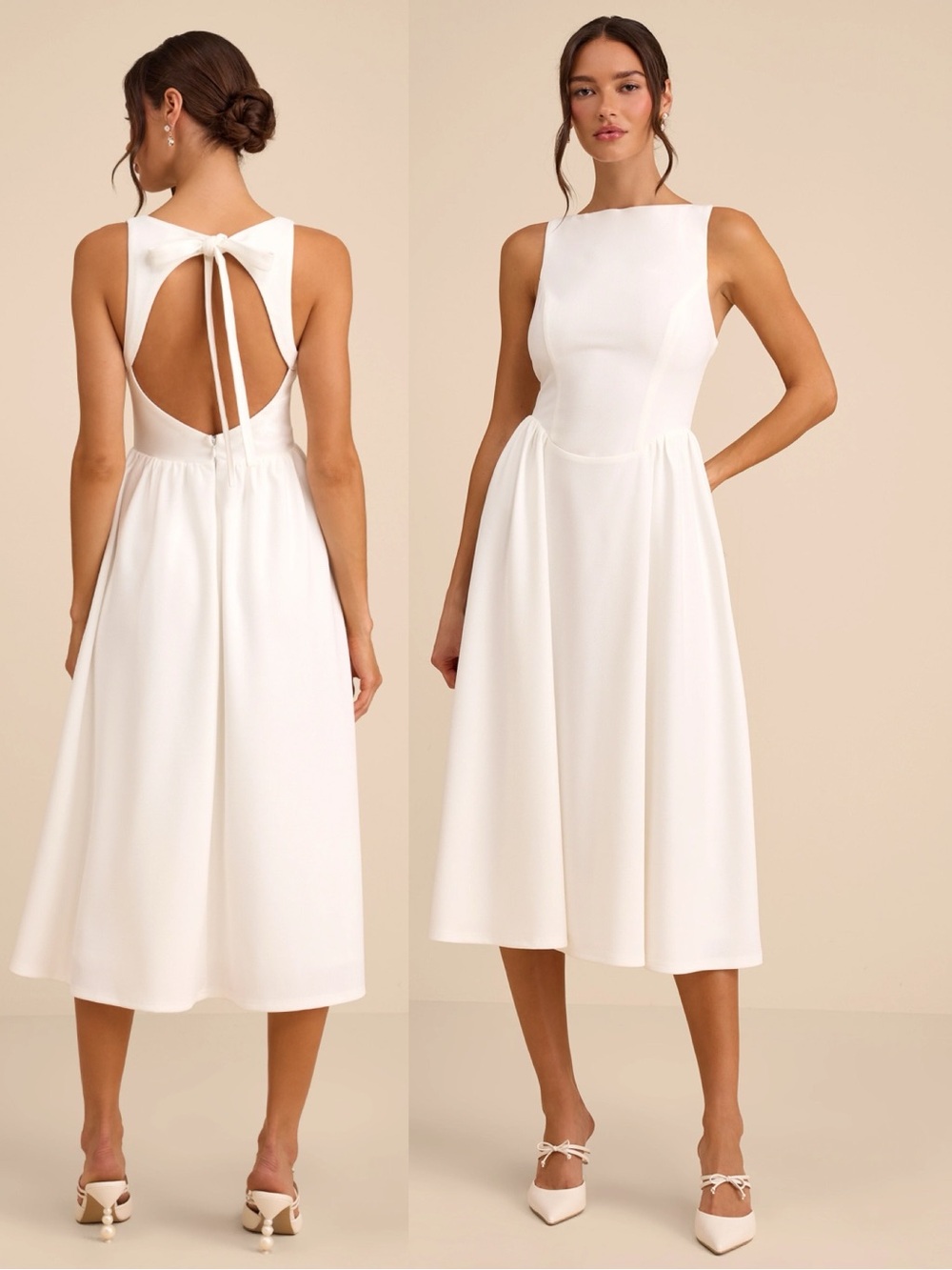 NWOT Lulu’s Kenly White Boat Neck Cutout Midi Dress Medium Chic Coastal Vacation - Picture 1 of 11